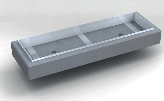 Výškovo nastaviteľný základný rám 122 x 34 x 10 cm pre súťaž v odrážaní lúčov z betónových blokov