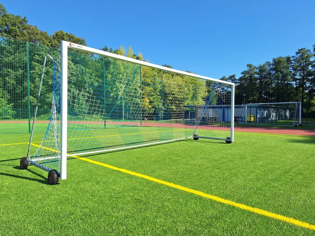 Futbalová bránka 7,32 × 2,44 m – hliníková, prenosná, s pojazdnými kolieskami