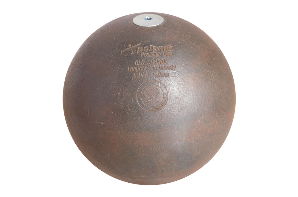 Súťažná oceľová guľa Premium Line od Tomasza Majewského - hmotnosť 5 kg, priemer 120 mm, certifikácia WA I-21-0321